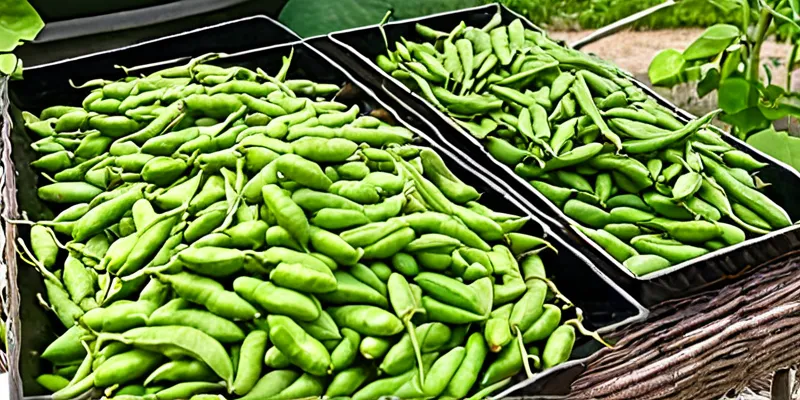 Zwei Edamame Sorten nebeneinander: frühe kleine Sorte und späte große Sorte Vergleich