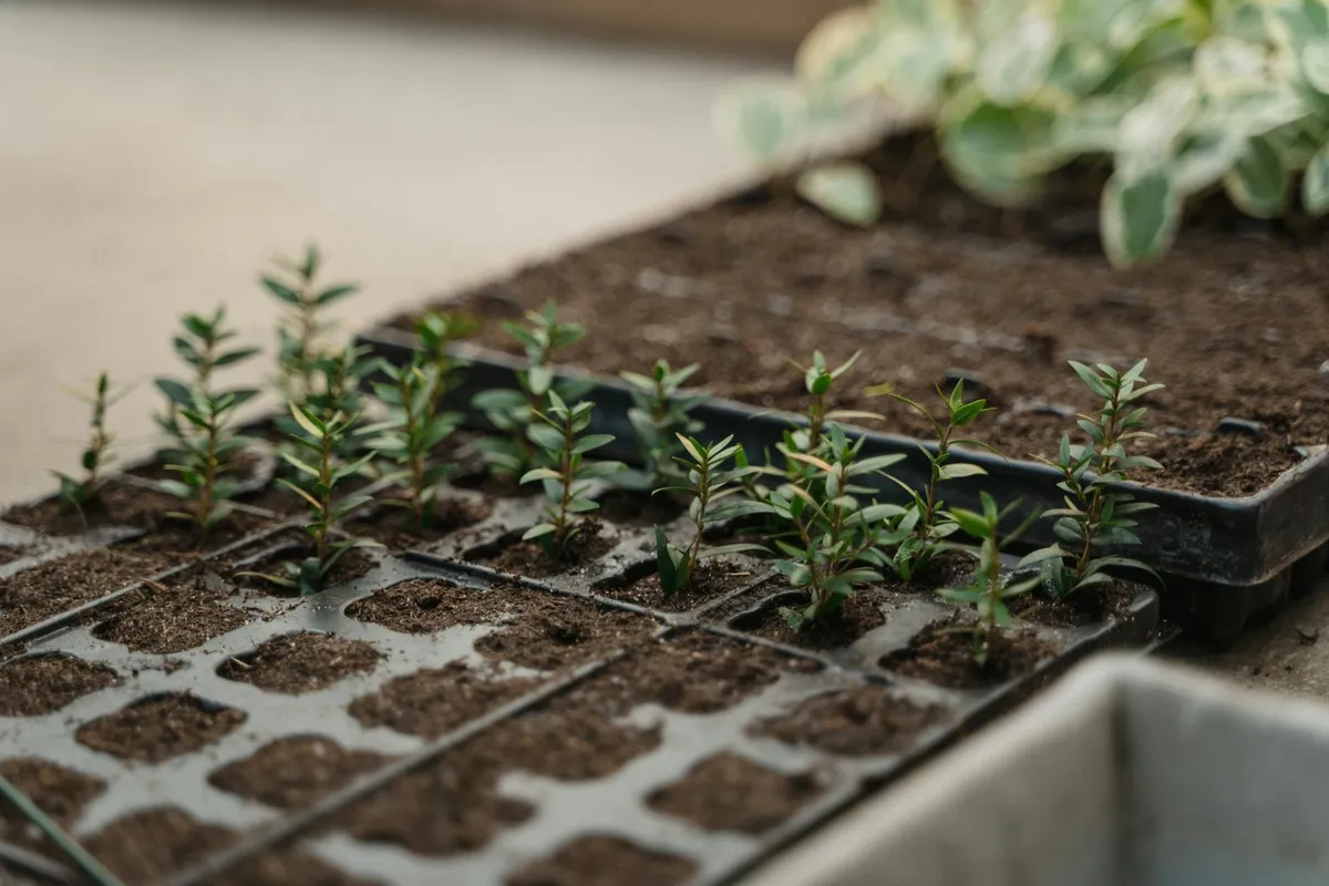 Anzuchtschalen im Frühbeet im zeitigen Frühjahr