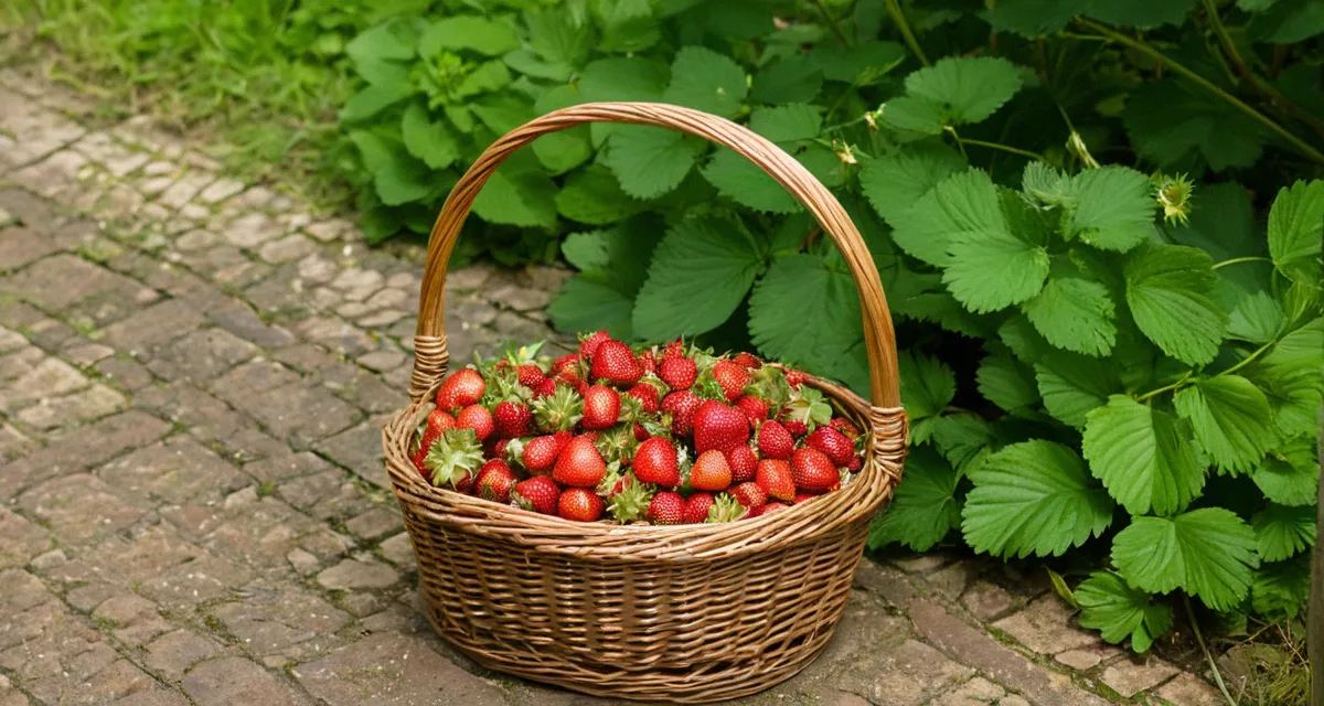 Frisch gepflückte Erdbeeren im Korb