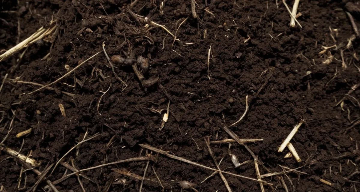 Nahaufnahme von fertigem Kompost mit feiner Krümelstruktur