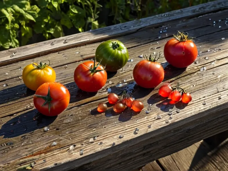Reife Tomaten im Spätsommer auf dem Beet